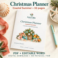 Summer Christmas Planner Printable, Coastal Theme, 32 Pages, PDF + editable word doc