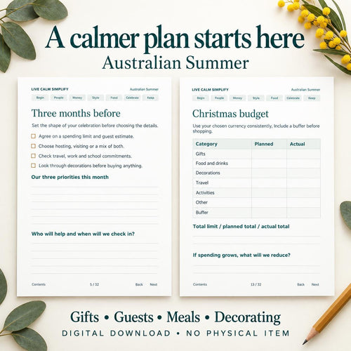 Australian Christmas Planner Printable, Native Animals, 32 Pages, PDF and Editable Word
