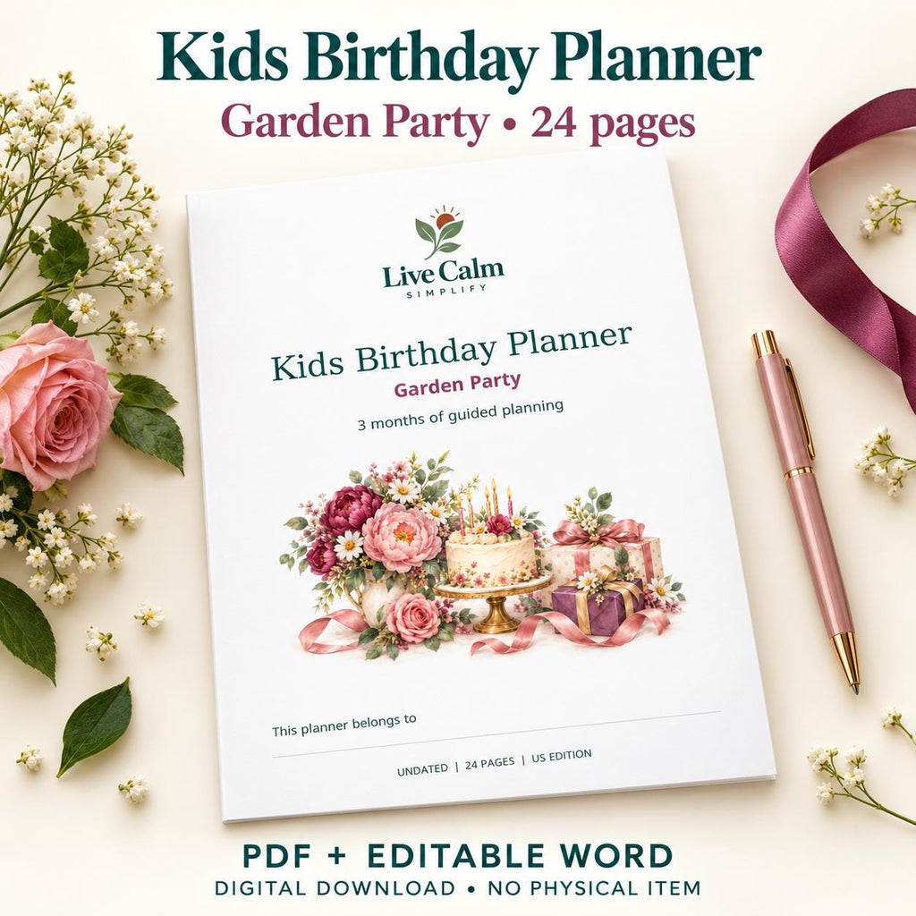 Kids Birthday Party Planner Printable, Garden Theme, 24 Pages, PDF and Editable Word