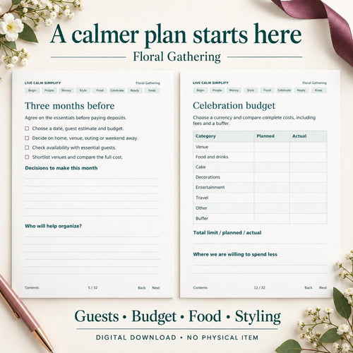 Adult Birthday Party Planner Printable, Floral Theme, 32 Pages, PDF and Editable Word