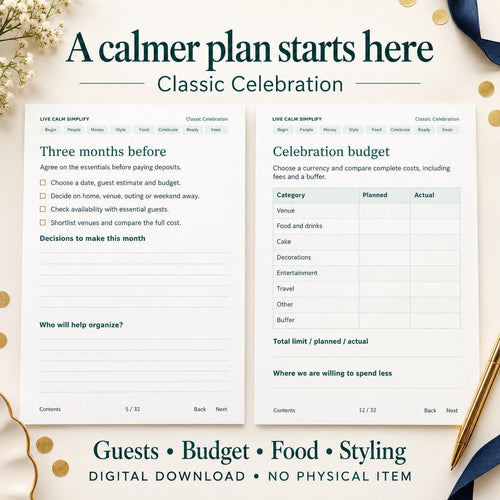 Adult Birthday Party Planner Printable, Classic Theme, 32 Pages, PDF and Editable Word