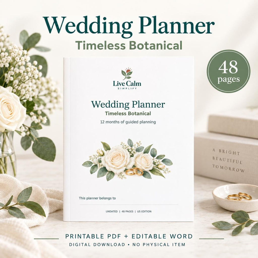 Wedding Planner Printable 12 Month Organizer Botanical Wedding Budget Checklist PDF and Editable Word
