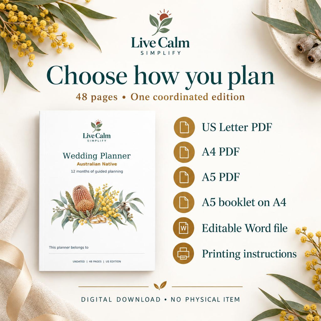 Wedding Planner Printable 12 Month Australian Native Floral Theme Wedding Organizer PDF and Word