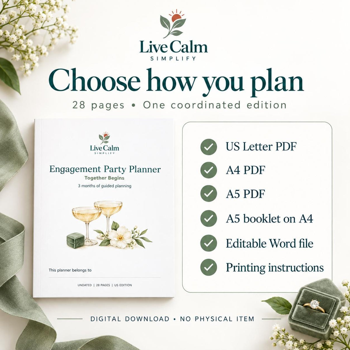 Engagement Party Planner Printable 3 Month Checklist Budget Guest List PDF and Editable Word