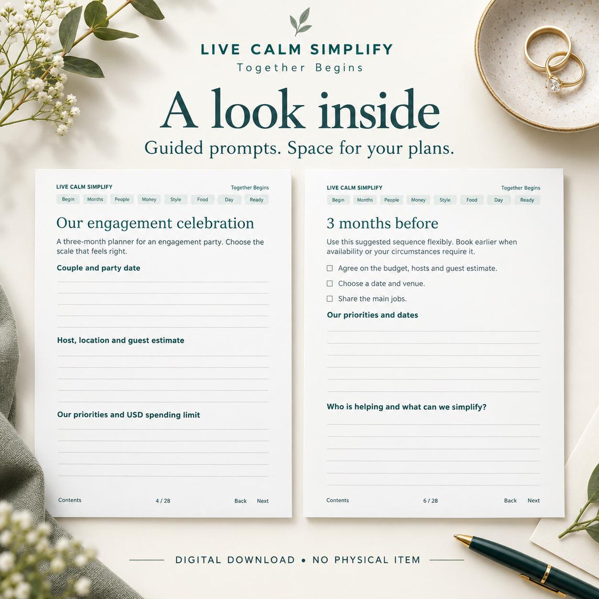 Engagement Party Planner Printable 3 Month Checklist Budget Guest List PDF and Editable Word