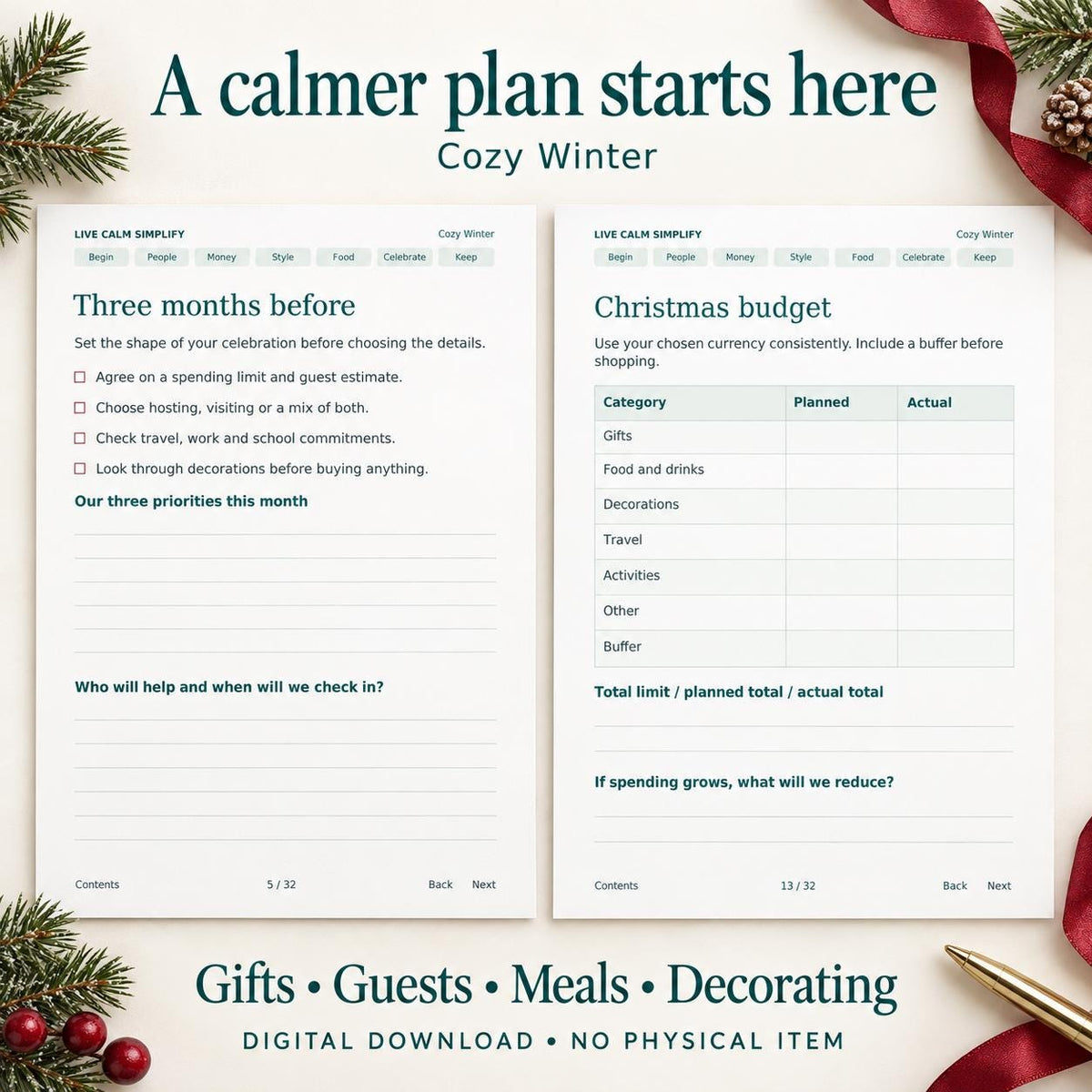 Winter Christmas Planner Printable, 32 Pages, PDF