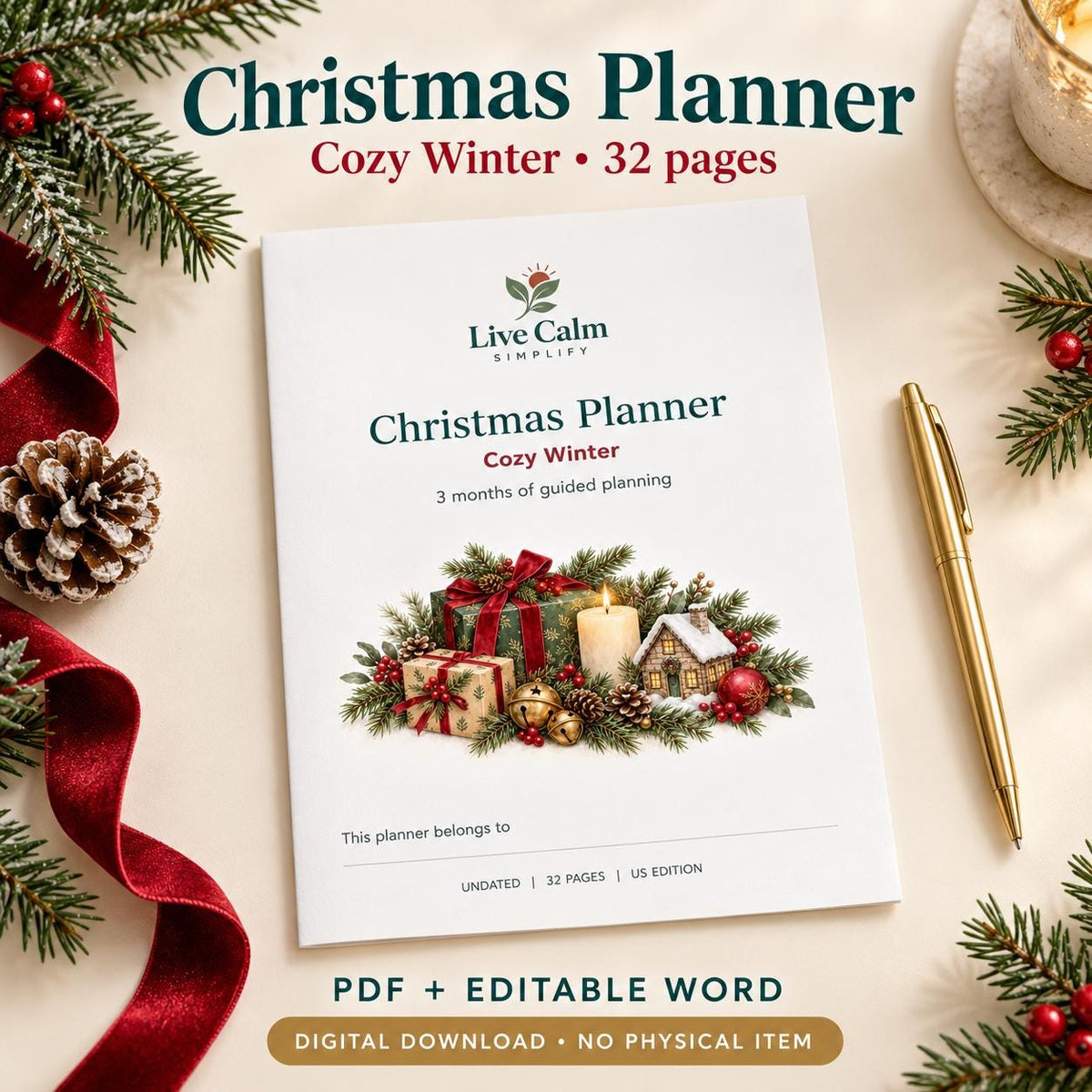 Winter Christmas Planner Printable, 32 Pages, PDF