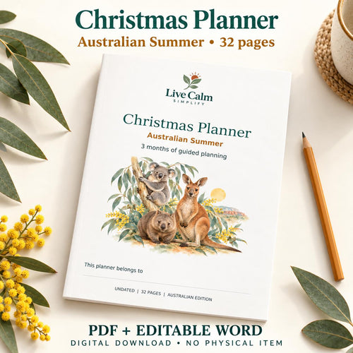 Australian Christmas Planner Printable, Native Animals, 32 Pages, PDF and Editable Word