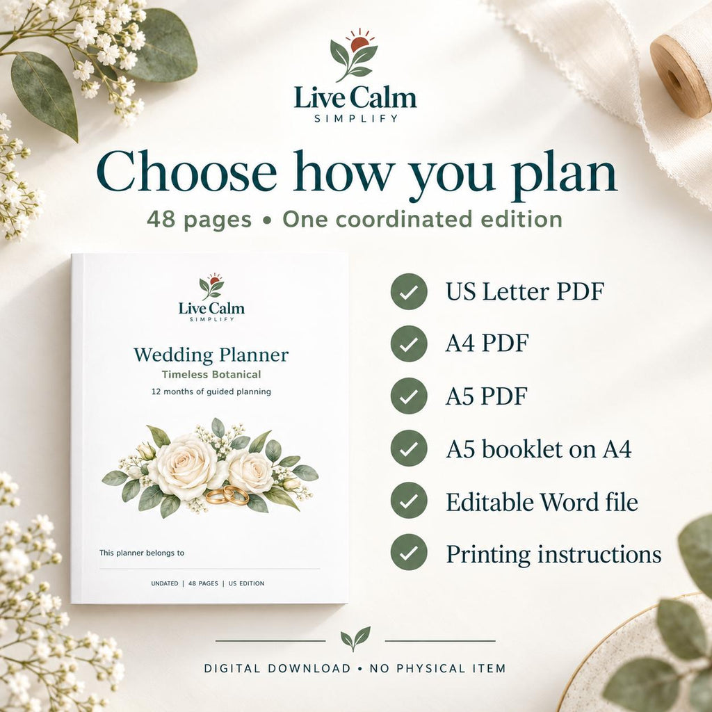Wedding Planner Printable 12 Month Organizer Botanical Wedding Budget Checklist PDF and Editable Word