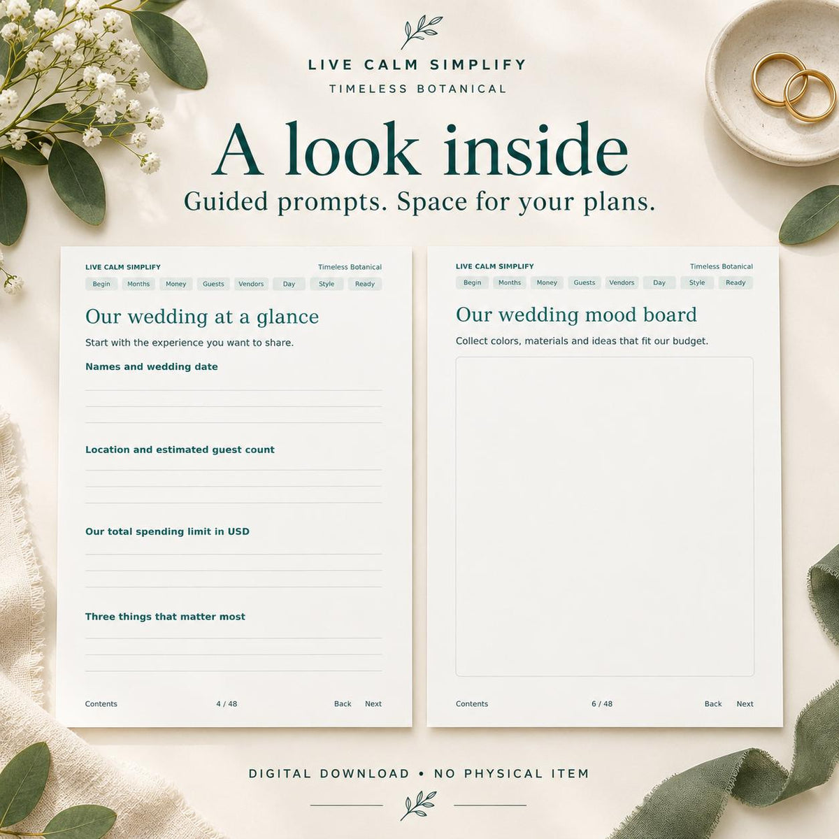 Wedding Planner Printable 12 Month Organizer Botanical Wedding Budget Checklist PDF and Editable Word