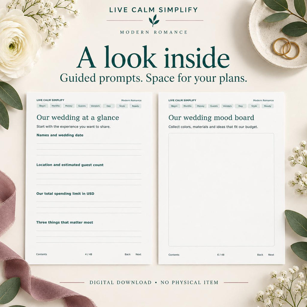Wedding Planner Printable 12 Month Organizer Modern Romance Wedding Budget Checklist PDF and Word