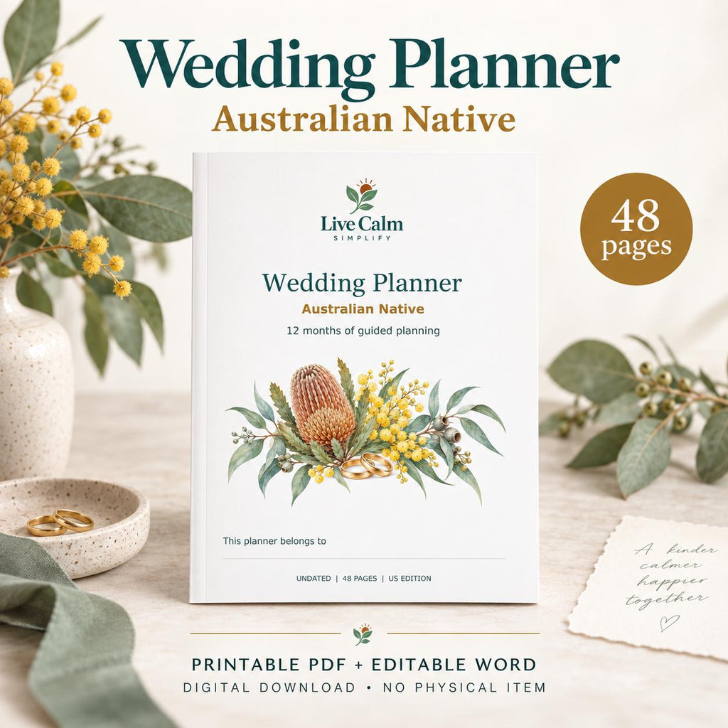 Wedding Planner Printable 12 Month Australian Native Floral Theme Wedding Organizer PDF and Word