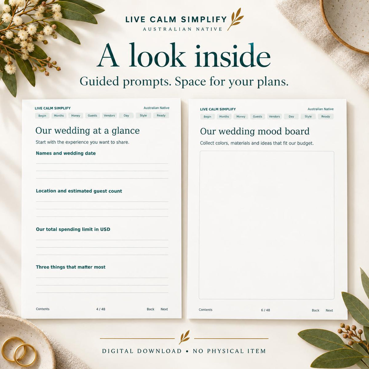 Wedding Planner Printable 12 Month Australian Native Floral Theme Wedding Organizer PDF and Word